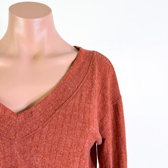 Pumpkin Spice Ribbed V-Neck Long Sleeve Top Lightweight Sweater Small NWT - Picture 4 of 10